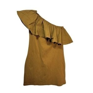 A New Day Women's One Shoulder Ruffle Sleeveless Dress Brown/Green Size M